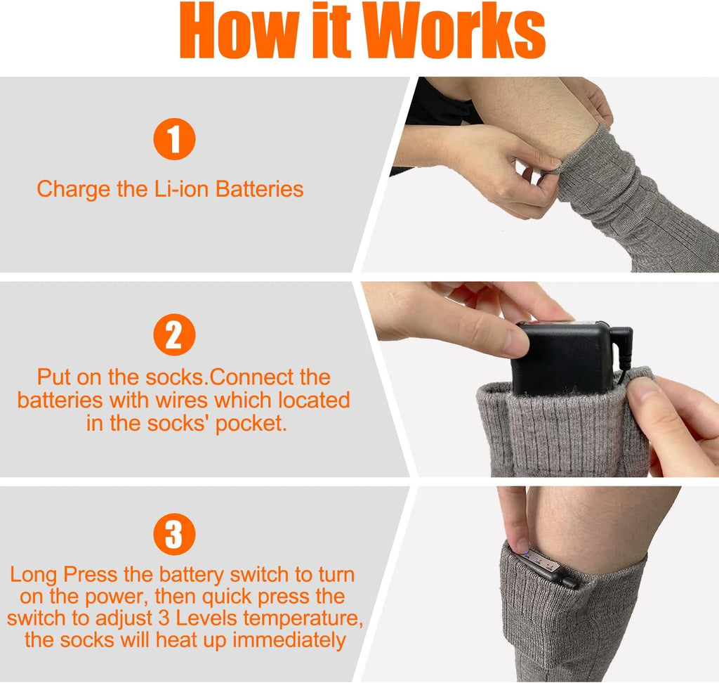 Heated Socks Electric Battery Thermal Stockings Upgraded Rechargeable Sock for Men Women,Unisex Winter Warm Winter Socks, Sports Outdoor Heated Socks Hunting Foot Warmer
